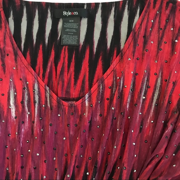 Style & Co Boho Flowy Batwing Top Stretch Elastic Waist Tunic Shirt CoverUp Gems - Picture 8 of 8